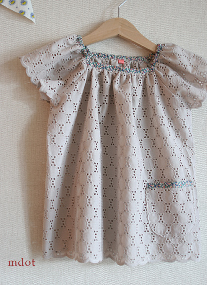 レースブラウス グレーおそろいリボン